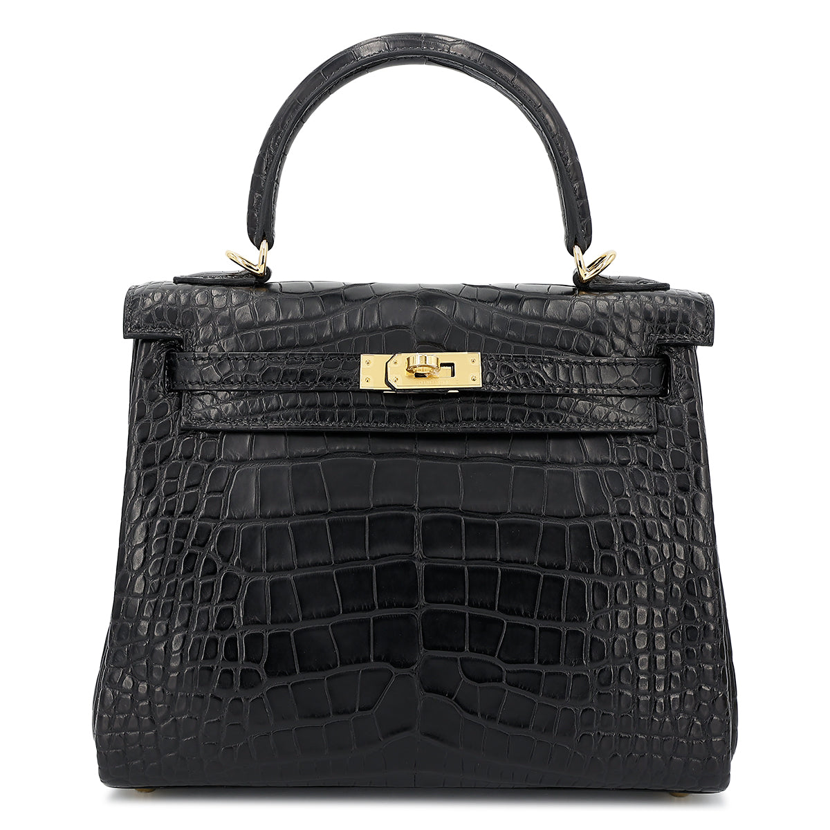HERMÈS MATTE ALLIGATOR KELLY IN BLACK SIZE 25