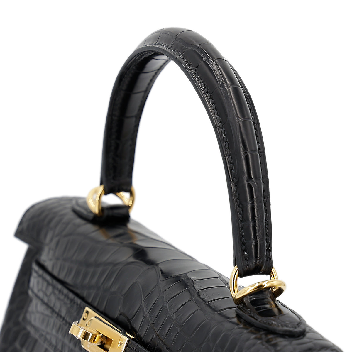 HERMÈS MATTE ALLIGATOR KELLY IN BLACK SIZE 25