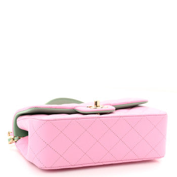 CHANEL LAMBSKIN QUILTED MINI TOP HANDLE MULTI COLOR LILAC AND LIGHT GREEN BAG