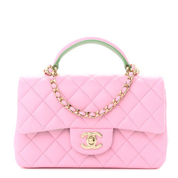 CHANEL LAMBSKIN QUILTED MINI TOP HANDLE MULTI COLOR LILAC AND LIGHT GREEN BAG