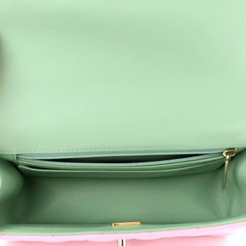 CHANEL LAMBSKIN QUILTED MINI TOP HANDLE MULTI COLOR LILAC AND LIGHT GREEN BAG