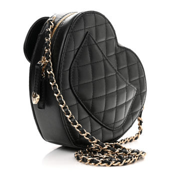 CHANEL LAMBSKIN QUILTED LOVE HEART BAG IN BLACK