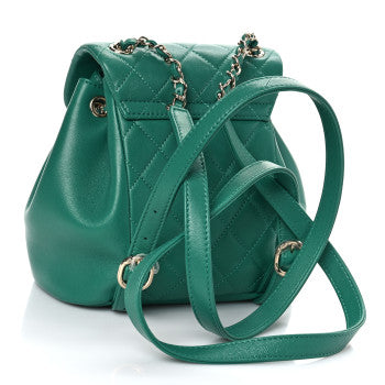 CHANEL LAMBSKIN QUILTED SMALL DUMA DRAWSTRING BACKPACK IN GREEN