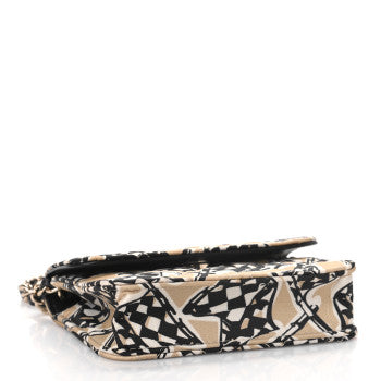 CHANEL CANVAS CHECK FLAG PRINT MINI WALLET ON CHAIN IN MULTICOLORED BEIGE